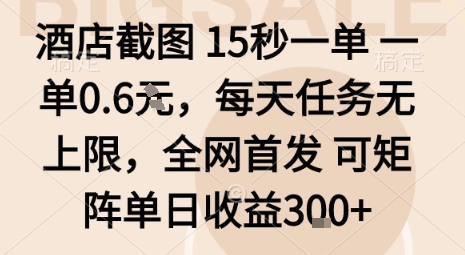 酒店截图15秒一单，一单0.6米，每天任务无上限，全网首发可矩阵单日收益3张【揭秘】-87创业网