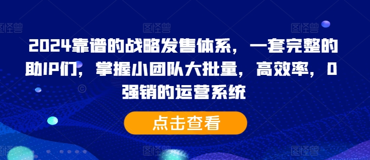 2024靠谱的战略发售体系，一套完整的助IP们，掌握小团队大批量，高效率，0 强销的运营系统-87创业网