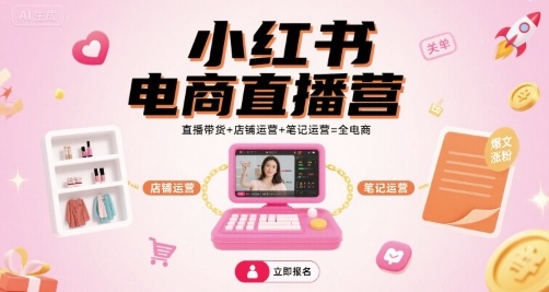 小红书电商直播营，直播带货+店铺运营+笔记运营=全电商-87创业网