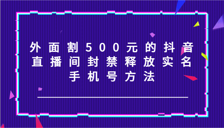 外面割500元的抖音直播间封禁释放实名/手机号方法！-87创业网