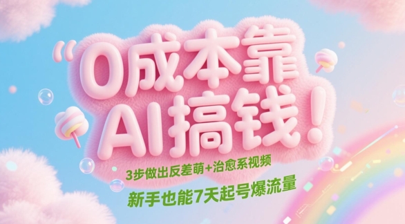 0成本靠AI搞钱！3步做出反差萌+治愈系视频，新手也能7天起号爆流量-87创业网