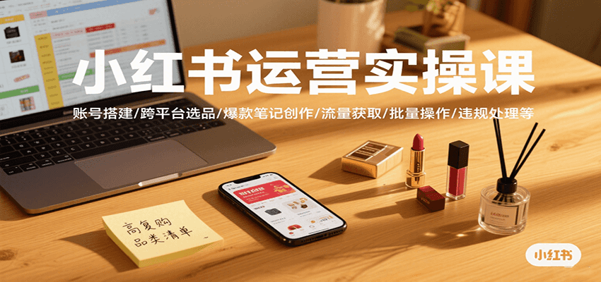 小红书运营实操课，账号搭建/跨平台选品/爆款笔记创作/流量获取/批量操作/违规处理等-87创业网