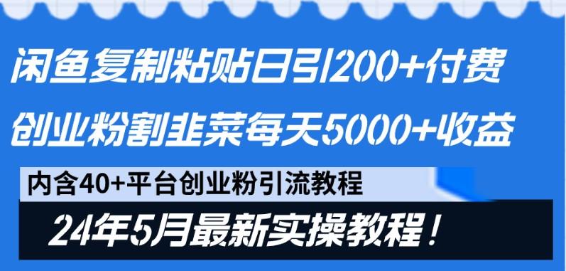 闲鱼复制粘贴日引200+付费创业粉，24年5月最新方法！割韭菜日稳定5000+收益-87创业网