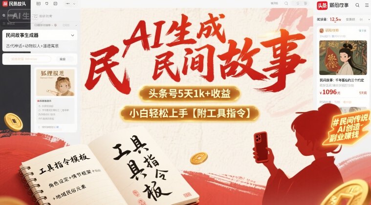 AI生成民间故事，头条号5天1k+，小白轻松上手【附工具指令】-87创业网