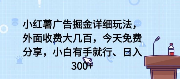 小红薯广告掘金详细玩法，外面收费大几百，小白有手就行，日入300+【揭秘】-87创业网