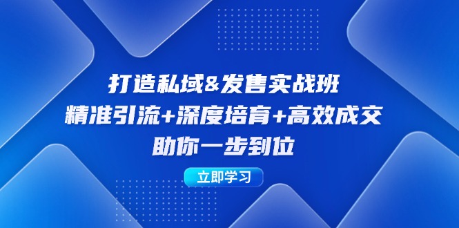 打造私域&发售实操班：精准引流+深度培育+高效成交，助你一步到位-87创业网