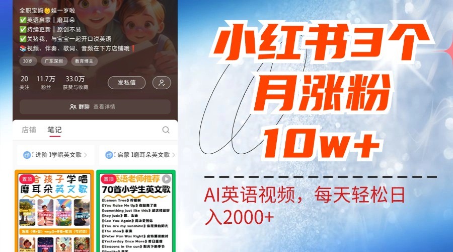 小红书三个月涨粉10W，AI英语视频0成本制作，每天轻松日入2000+-87创业网