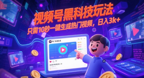 视频号黑科技玩法，只需10秒一键生成热门视频，日入3k+【揭秘】-87创业网