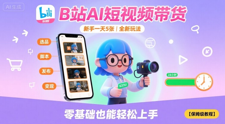 B站AI短视频带货，新手一天5张，全新玩法【保姆级教程】-87创业网