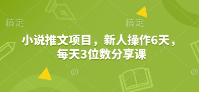 小说推文项目，新人操作6天，每天3位数分享课-87创业网