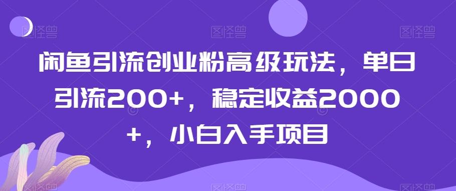 闲鱼引流创业粉高级玩法，单日引流200+，稳定收益2000+，小白入手项目-87创业网