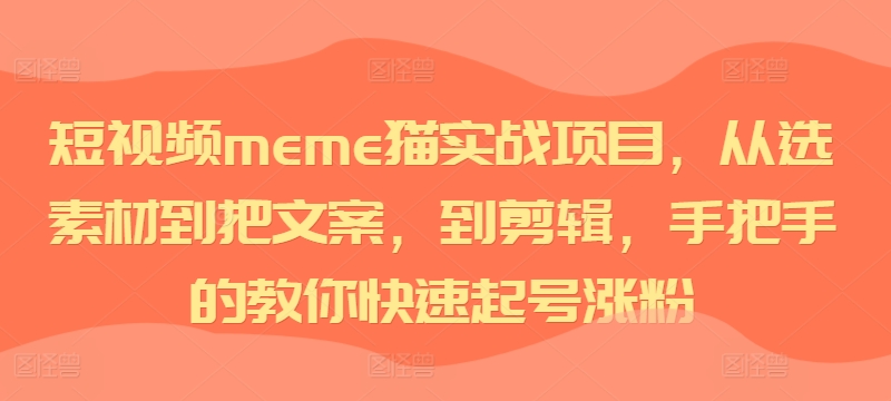 短视频meme猫实战项目，从选素材到把文案，到剪辑，手把手的教你快速起号涨粉-87创业网