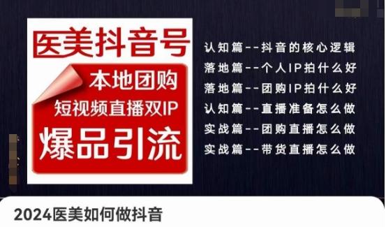 2024医美如何做抖音医美抖音号，本地团购、短视频直播双ip爆品引流，实操落地课-87创业网