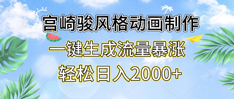 宫崎骏风格动画制作，一键生成流量暴涨，轻松日入2000+-87创业网
