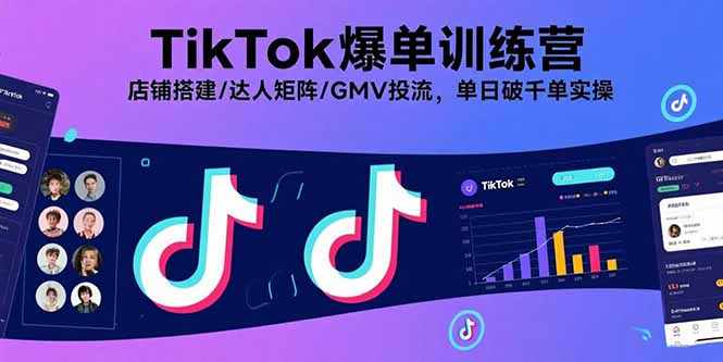 TikTok爆单训练营，店铺搭建/达人矩阵/GMV投流，单日破千单实操-87创业网