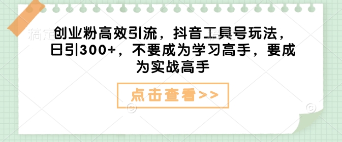 创业粉高效引流，抖音工具号玩法，日引300+，不要成为学习高手，要成为实战高手-87创业网