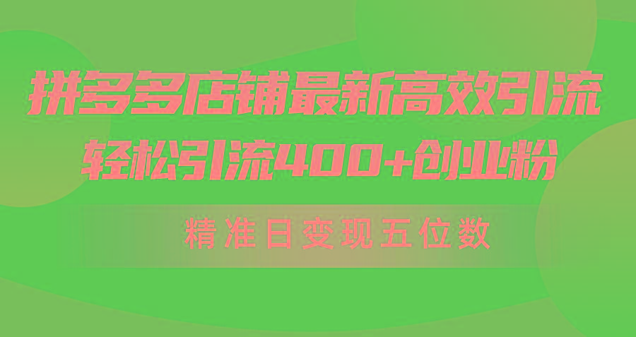 (10041期)拼多多店铺最新高效引流术，轻松引流400+创业粉，精准日变现五位数！-87创业网