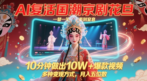 AI复活国潮京剧花旦，一颦一笑美到窒息，10分钟做出10W+爆款视频，多种变现方式，月入五位数-87创业网