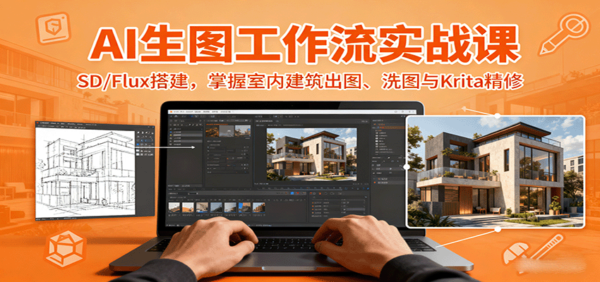 AI生图工作流实战课：SD/Flux搭建，掌握室内建筑出图、洗图与Krita精修-87创业网