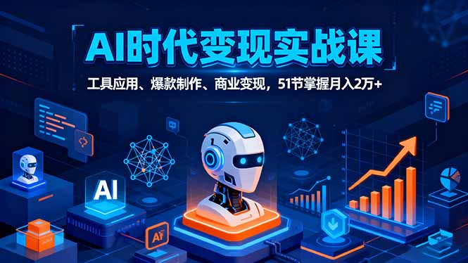 AI时代全场景实战课，工具应用、爆款制作、商业变现，51节掌握月入2万+-87创业网
