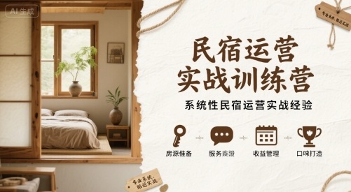民宿运营实战训练营，系统性民宿运营实战经验-87创业网