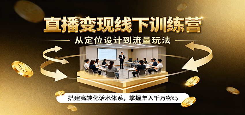 直播变现线下训练营，从定位设计到流量玩法，搭建高转化话术体系，掌握年入千万密码-87创业网