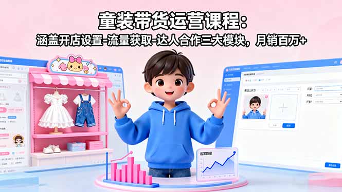 童装带货运营课程：涵盖开店设置-流量获取-达人合作三大模块，月销百万+-87创业网