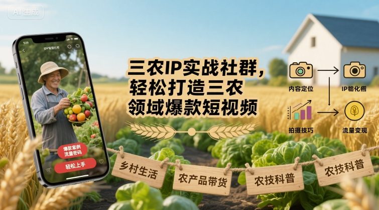 三农IP实战社群，轻松打造三农领域爆款短视频-87创业网
