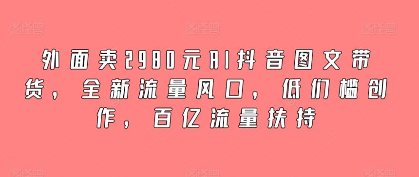 外面卖2980元AI抖音图文带货，全新流量风口，低们槛创作，百亿流量扶持-87创业网