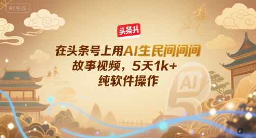 在头条号上用AI生民间故事视频，5天1k+，纯软件操作-87创业网