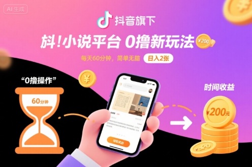 抖音旗下小说平台0撸新玩法，每天挂G60分钟，简单无脑，日入2张【揭秘】-87创业网