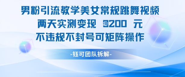 男粉引流教学美女常规跳舞视频两天实测变现1k+，不违规不封号可矩阵操作-87创业网