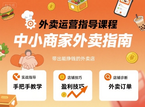 外卖运营指导课程，中小商家外卖指南，手把手带出能挣钱的外卖店-87创业网
