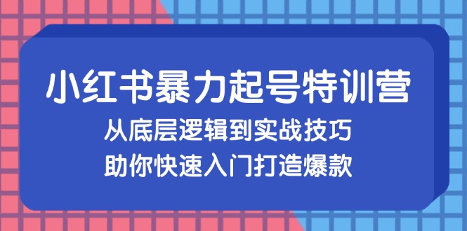 小红书暴力起号训练营，从底层逻辑到实战技巧，助你快速入门打造爆款-87创业网