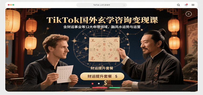 TikTok国外玄学咨询变现课，含财运事业等12大命理领域，融风水运势与运营-87创业网