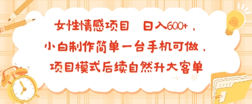 女性情感项目 小白制作简单一台手机可做 项目模式后续自然升大客单 日入6张-87创业网