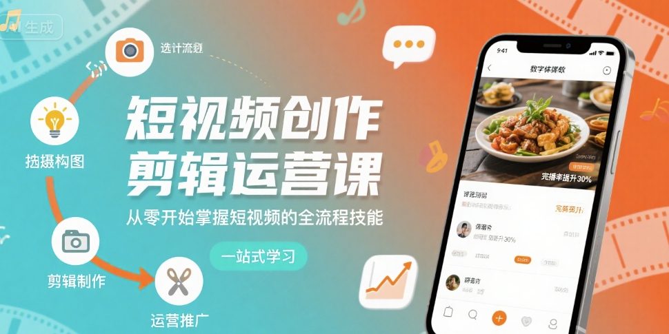 短视频创作剪辑运营课，从零开始掌握短视频的全流程技能-87创业网