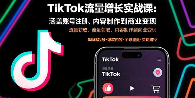 TikTok流量增长实战课：涵盖账号注册、流量获取、内容制作到商业变现-87创业网