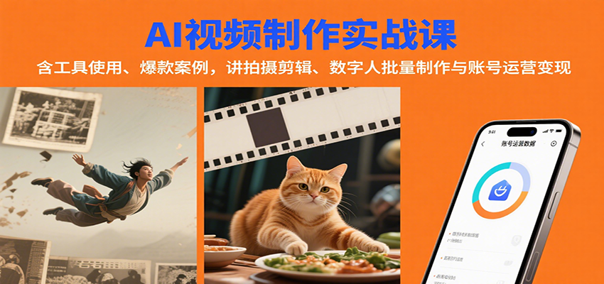 AI视频制作实战：含工具使用、爆款案例，讲拍摄剪辑、数字人批量制作与账号运营变现-87创业网