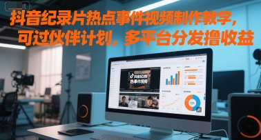 抖音纪录片热点事件视频制作教学，可过伙伴计划，多平台分发撸收益-87创业网