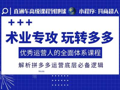 术业专攻玩转多多，优秀运营人的全面体系课程，解析拼多多运营底层必备逻辑-87创业网