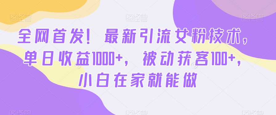 全网首发！最新引流女粉技术，单日收益1000+，被动获客100+，小白在家就能做【揭秘】-87创业网