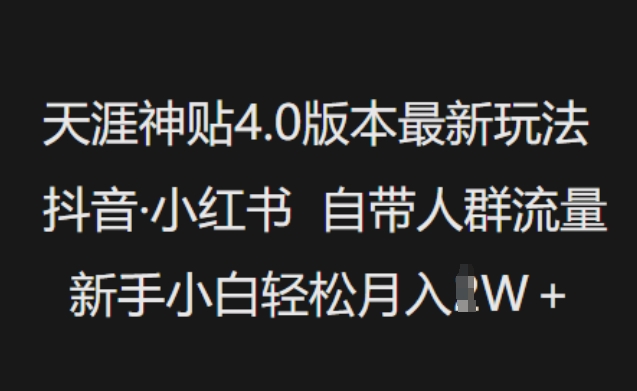 天涯神贴4.0版本最新玩法，抖音·小红书自带人群流量，新手小白轻松月入过W-87创业网