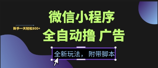 微信小程序全自动撸广告项目，彻底解决没流量的问题，新手一天8张+【揭秘】-87创业网