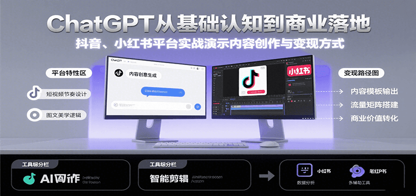 ChatGPT从基础认知到商业落地，实战演示抖音、小红书等平台的内容创作与变现-87创业网