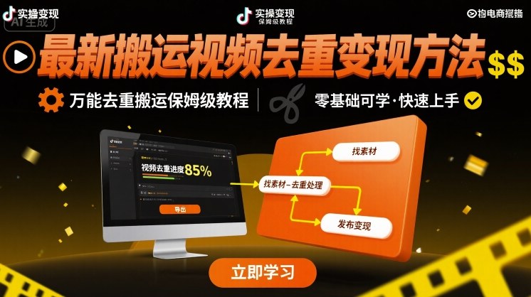 最新搬运视频去重变现方法，万能去重搬运保姆级教程-87创业网