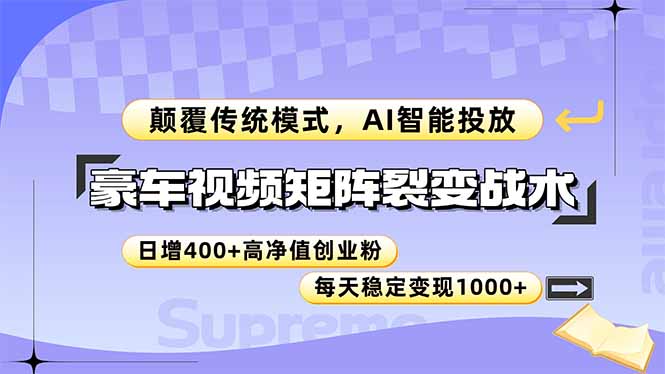 豪车视频矩阵裂变战术，颠覆传统模式，AI智能投放，日增400+高净值创业…-87创业网