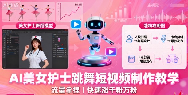 AI美女护士跳舞短视频制作教学，流量拿捏，快速涨千粉万粉【提示词+视频教程】-87创业网