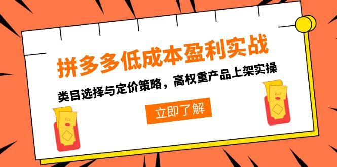 拼多多低成本盈利实战，类目选择与定价策略，高权重产品上架实操-87创业网