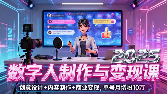 2025数字人制作与变现课，创意设计+内容制作+商业变现，单号月增粉10万+-87创业网